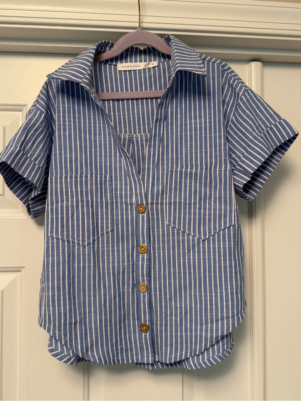 Blue Striped Button-Front Shirt - Altar'd State Women’s XS